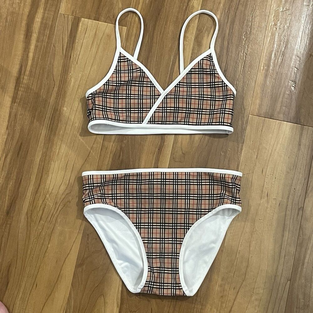 Burberry Girls Check 2-Piece Bikini Set Tank Top High-Waisted Bottom 12y Kids